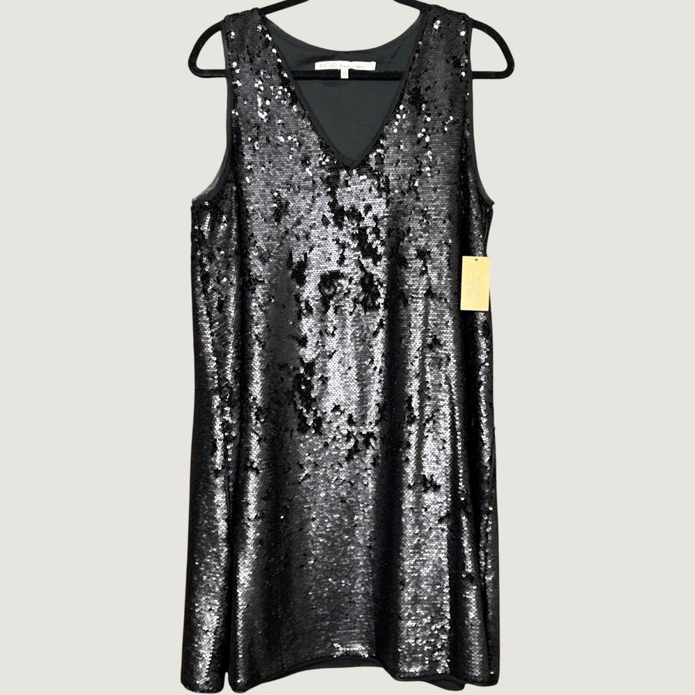 NWT Rachel Rachel Roy Blk Sequin V-Neck Sleeveless Shift Dress XXL Holiday Party